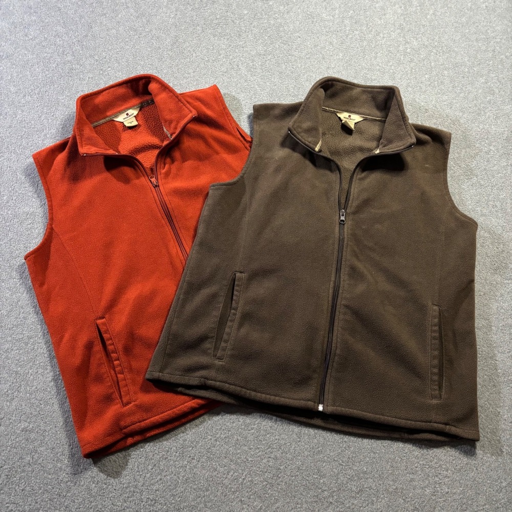 Lot of 2 Woolrich Zip Up Fleece Vest Womens Medium Brown Orange Gorpcore Outdoor